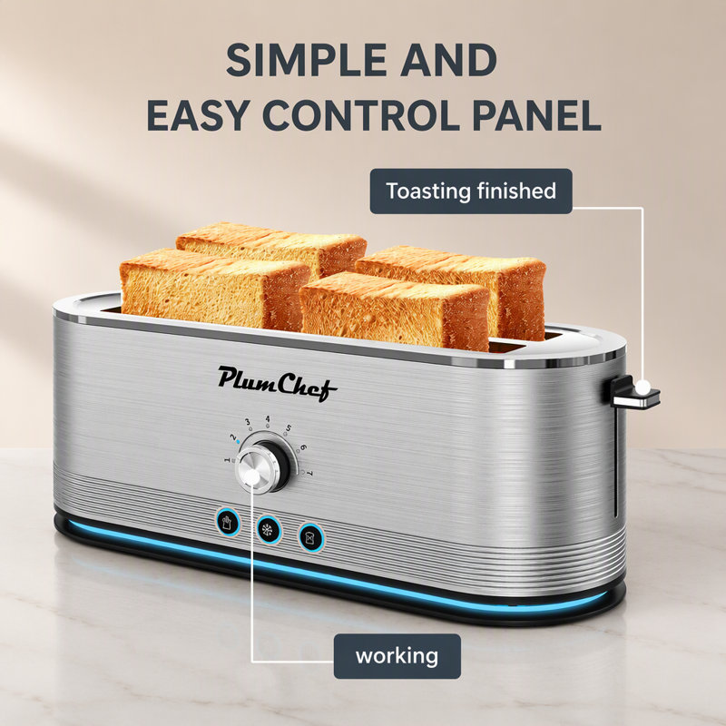Grille-pain 4 tranches en acier inoxydable avec 7 réglages de brunissement et décongélation