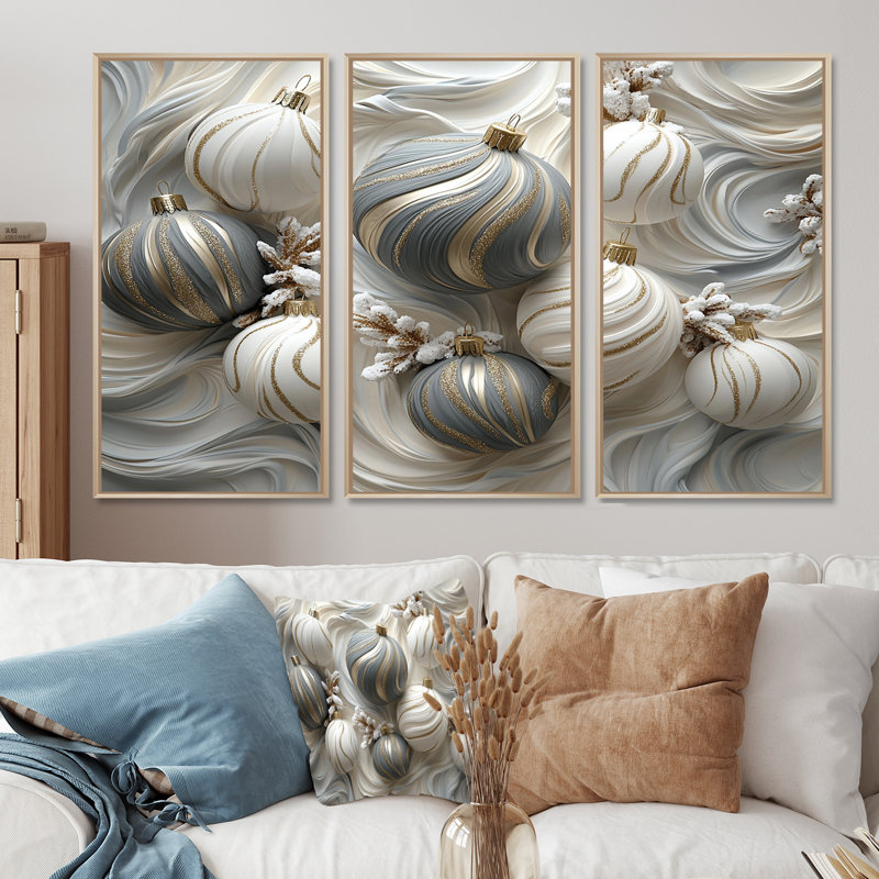 «White and Grey Christmas Peppermint Swirl», ensemble de reproductions d'art mural de Noël, H 28 po x l 36 po x P 1 po