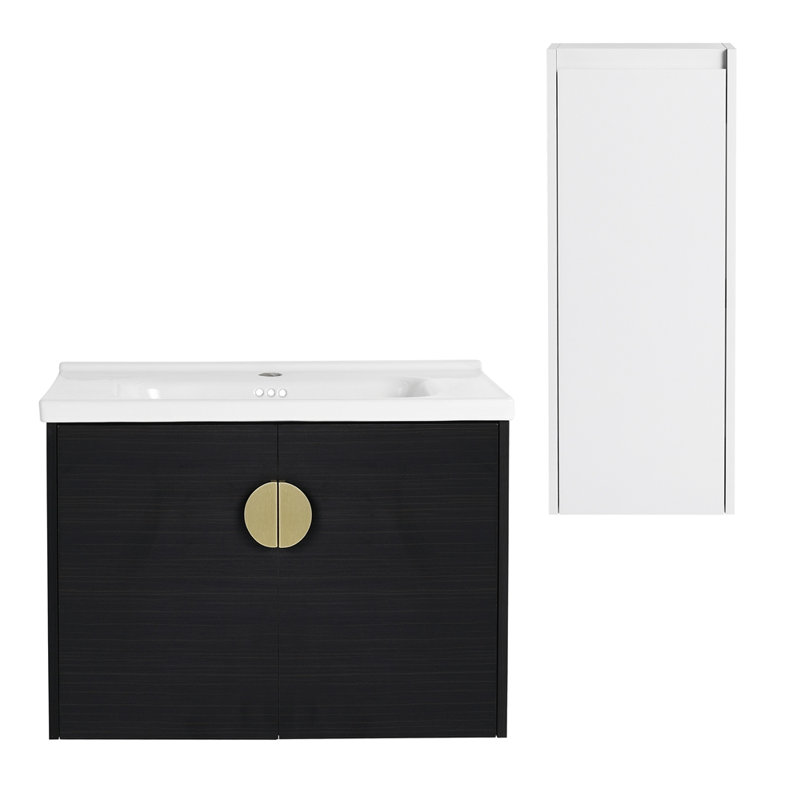 Meuble-lavabo mural 28 po avec lavabo en céramique et armoire latérale 28 po, portes à fermeture en douceur