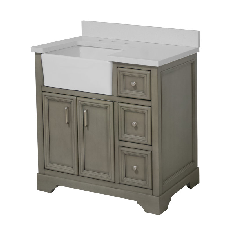 Emiliano 36'' Single Bathroom Vanity with Top, Quartz, Weathered Gray