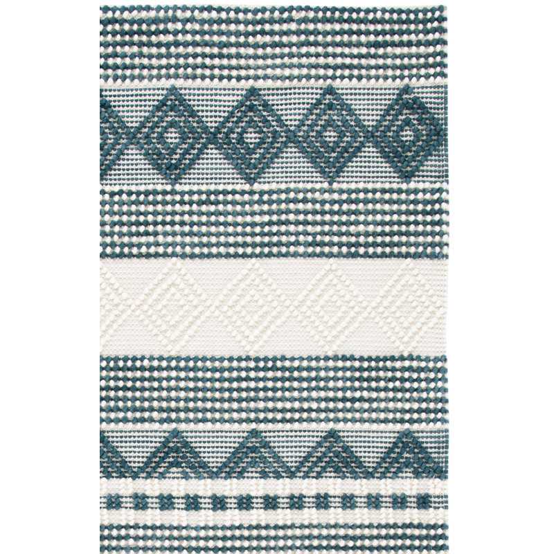 Southwestern Hand Woven Wool/Cotton Southwestern Rug, Runner 2'3" x 6', Dark Green/Ivory
