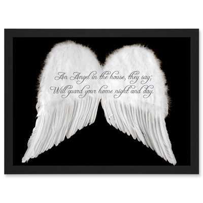 An Angel The House Guard Home Wings Quote Motivation Typography - Single Picture Frame Art Prints