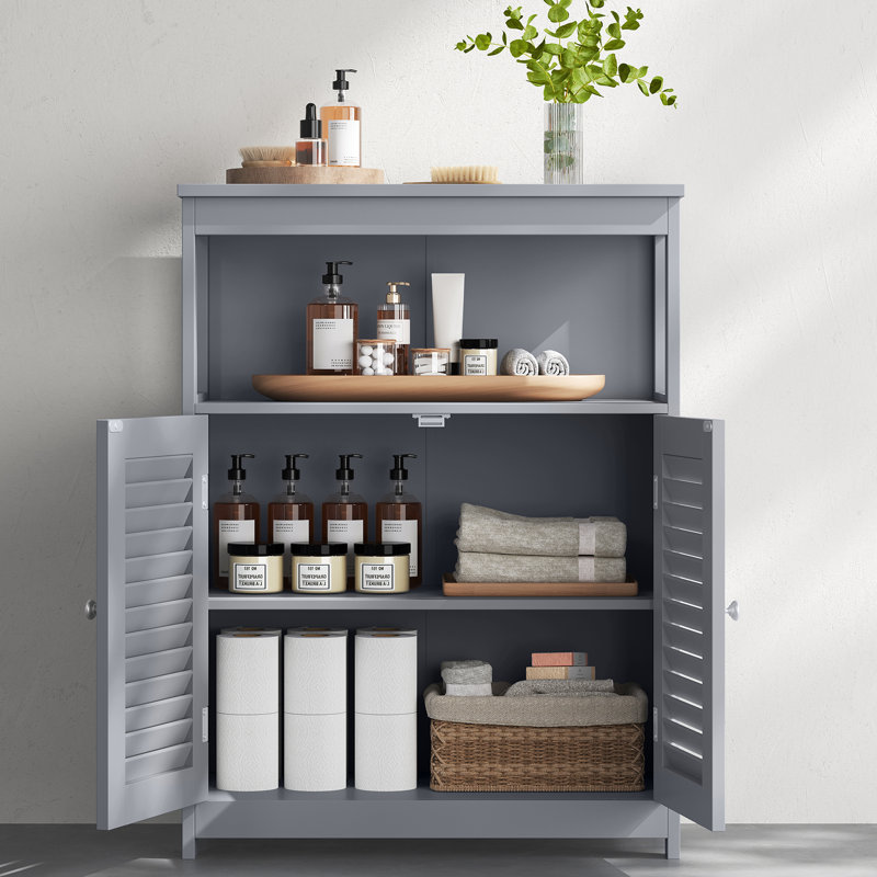 Freestanding Storage Cabinet, Storage Unit with Doors and Adjustable Shelf, Dove Gray