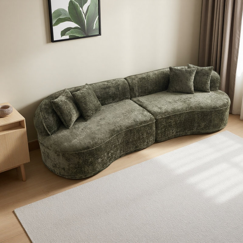 Modern Curved L-Shape Luxury Sectional Oversized Sofa: Minimalist Design, Green Boucle