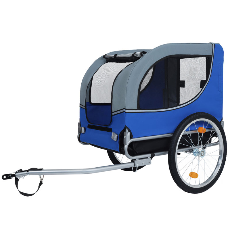 Remorque pliante pour chiens - Support pour animaux tout-terrain d'une capacité de 66 lb, structure en acier durable pour le vélo, le jogging, le camping et les aventures en plein air, bleu-gris