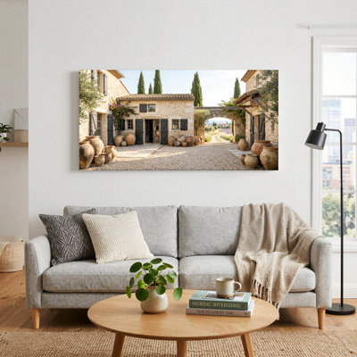 Ensemble de 1 tableau sur toile représentant une cour rustique