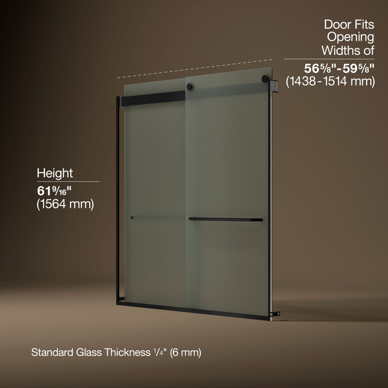 Levity 59.63" x 62" Bypass Bath Door with CleanCoat® Technology, Matte Black, Frosted