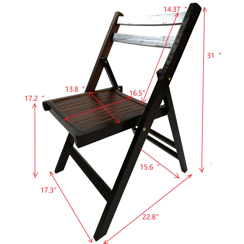 Chaise pliante 4 en bois de cerisier massif Amundson avec assise à lattes et 4 chaises de composition confortable, Noir