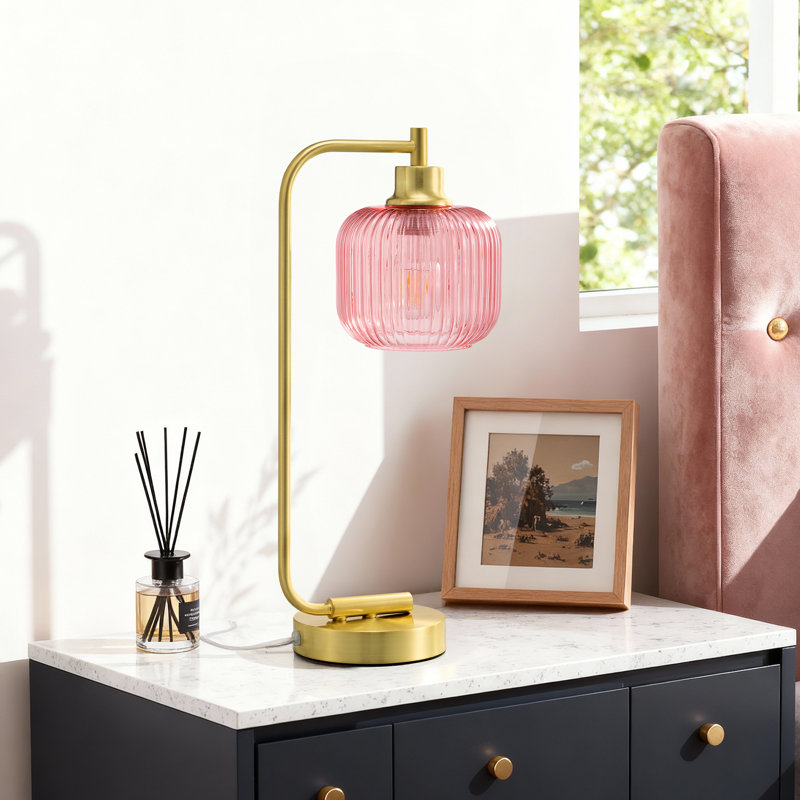 18.5" Dimmable Table Lamp With Usb And Touch Control, Pink