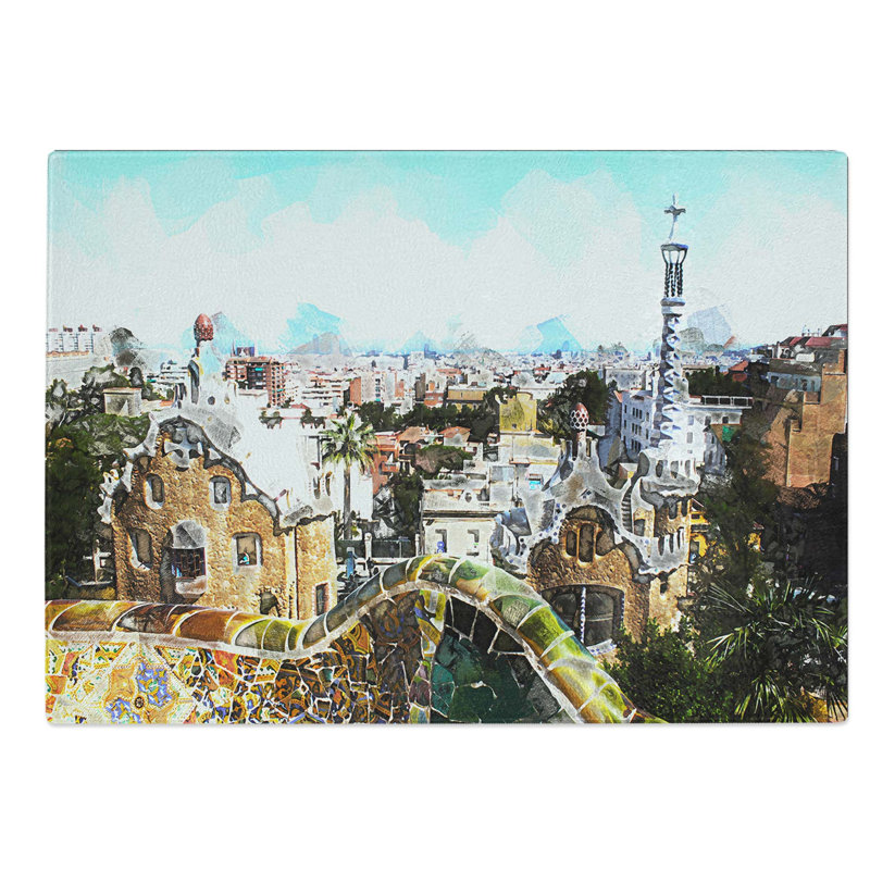 Tempered Glass Parc Guell Gaudi in Barcelona Spain Chopping Board, 39 cm W x 28.5 cm L