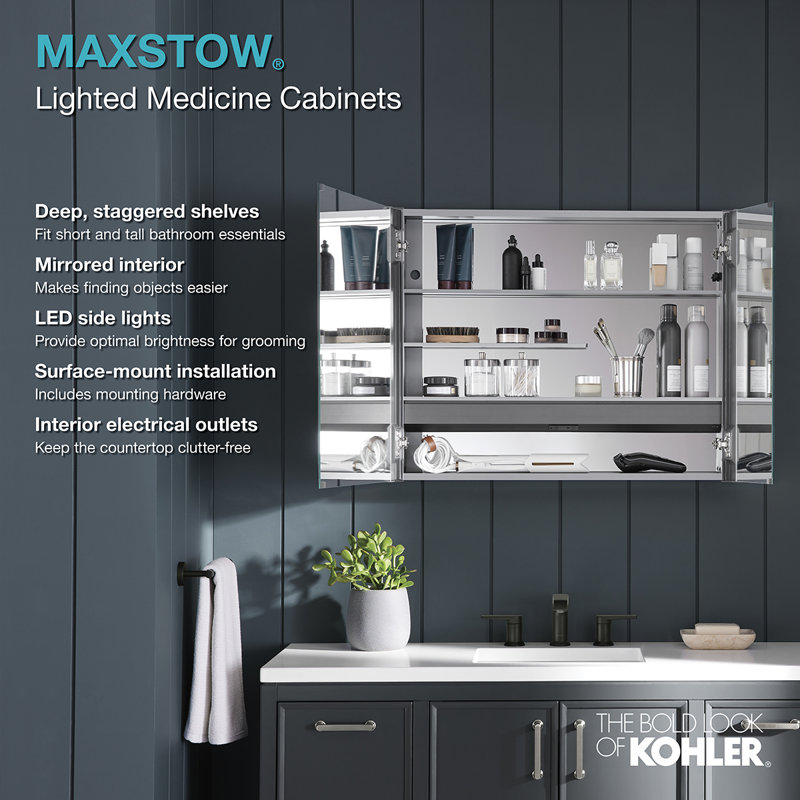 Maxstow Frameless LED Lighted Medicine Cabinet with Mirror Door