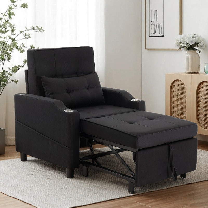 Compact 3-in-1 Convertible Sleeper Chair With Usb And Type-c Charging, Black