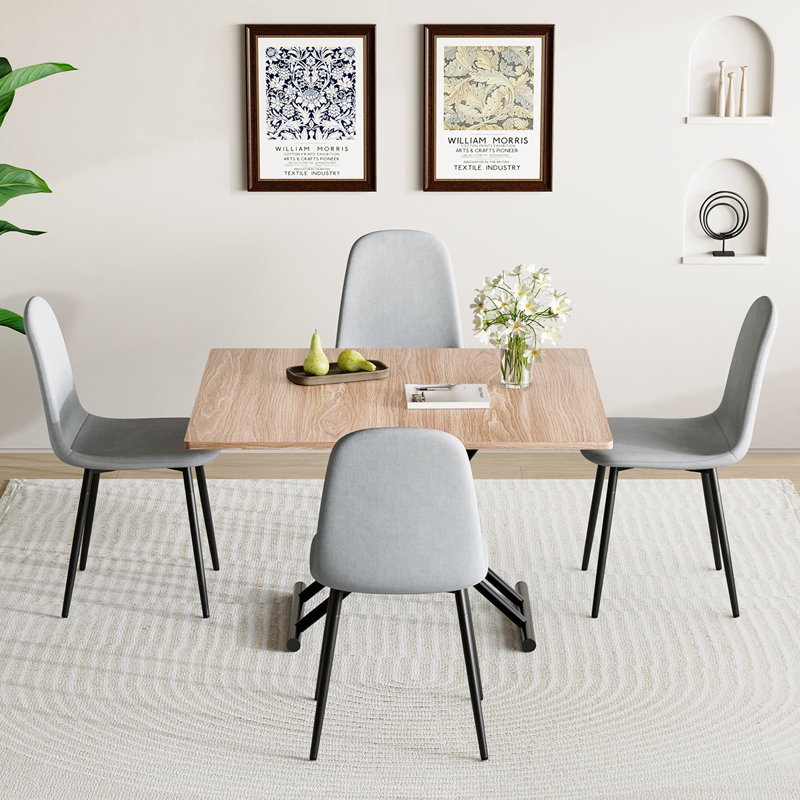 4-Person Dining Table Set,Folding Table With Metal Base,Dining Table With Chairs, Light Gray