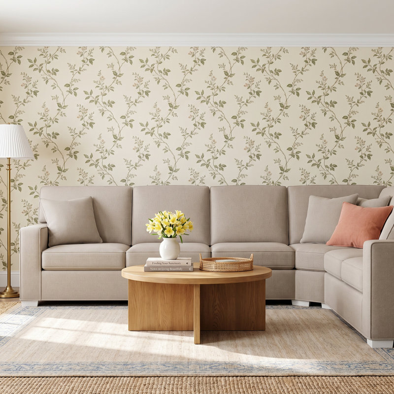 Gramercy Park Upholstered L-Shaped Sectional Symmetrical, Beige Performance Fabric, Black