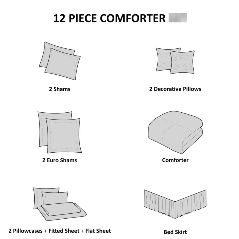 King Size Comforter Blue - 12 Pieces With Cotton Bed Skirt & Shams Bedding Sheets Pattern