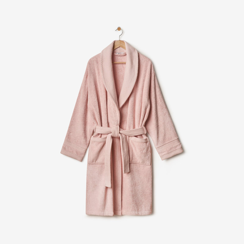 Trapp 100% Cotton Mid-Calf Bathrobe with Pockets, S, Pink