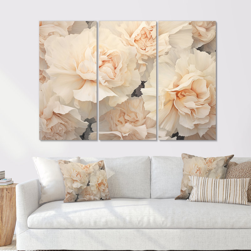 «Beige Carnations Arrangement V», ensemble d'art mural, Toile tendue, H 32 po x l 48 po x P 1 po