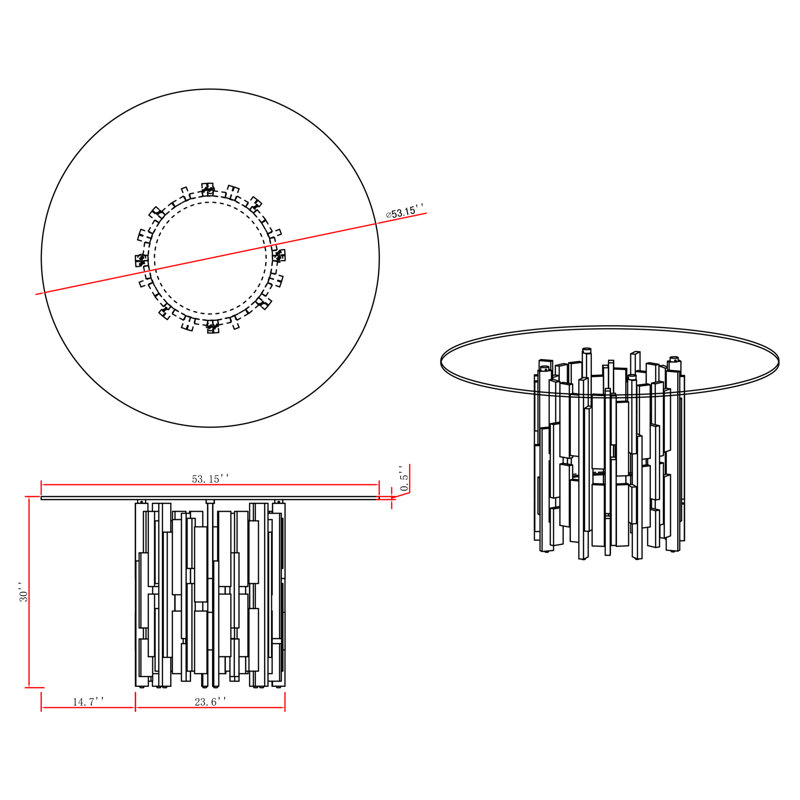 Round Glass Top Dining Table with Golden Steel Base