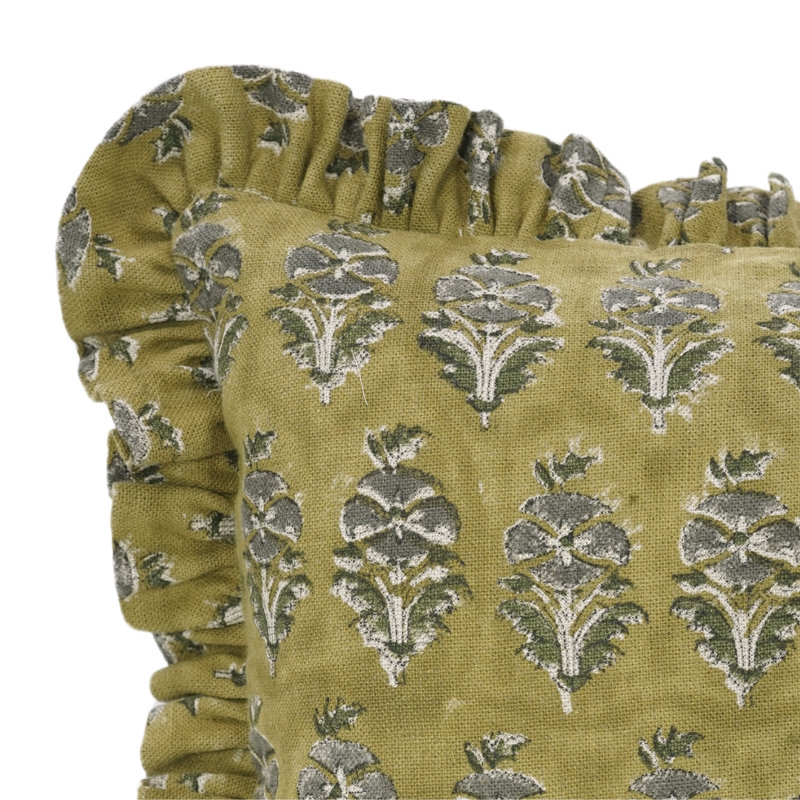 Fabdivine Accent Decorative thick linen Frill Pillowcase cushion, throw (Mor Mukut, Green), Square, 18"H x 18"W