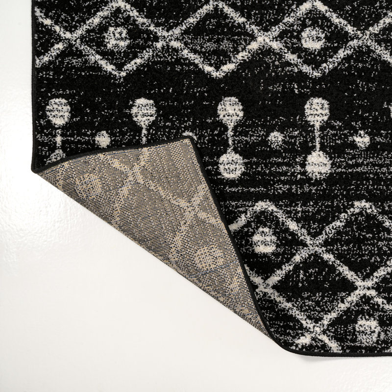 Kerana Moroccan Beni Souk Black/Cream Rug, Rectangle 3' x 5'