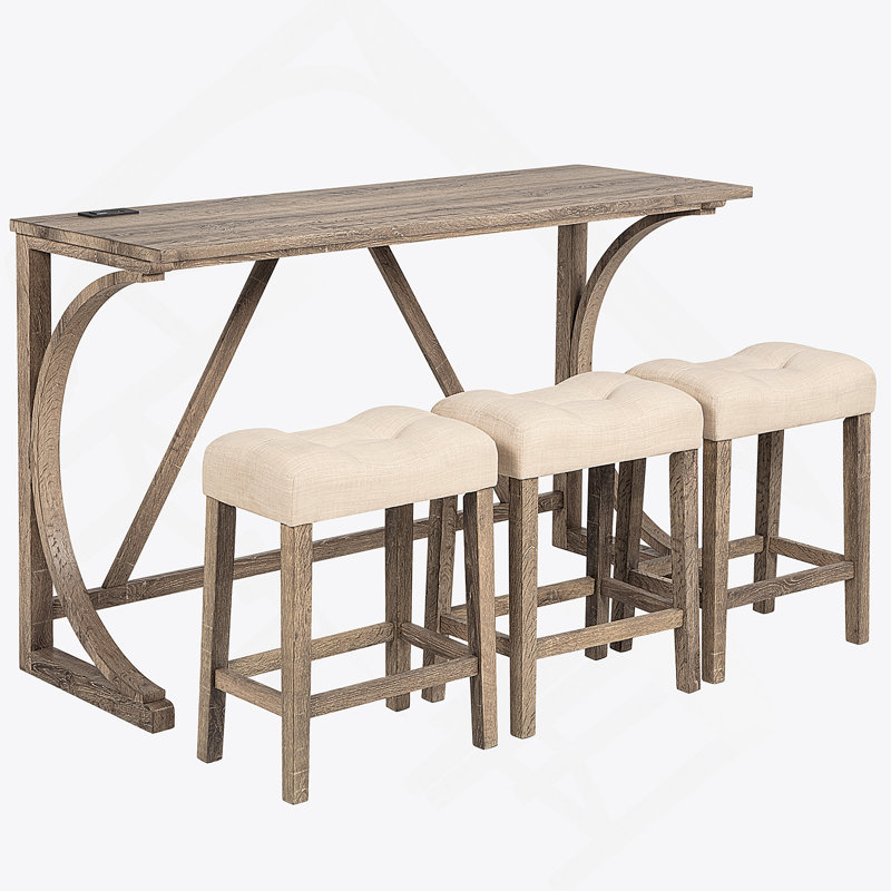 Ensemble de table de salle à manger 4 pièces, Brun, Beige/brun