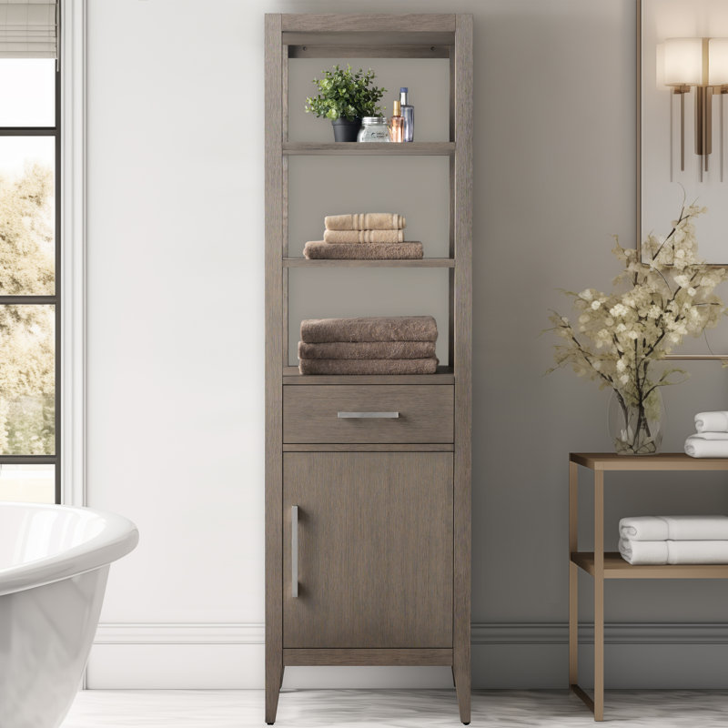 Freestanding Linen Cabinet, Brushed Nickel/Dark Gray