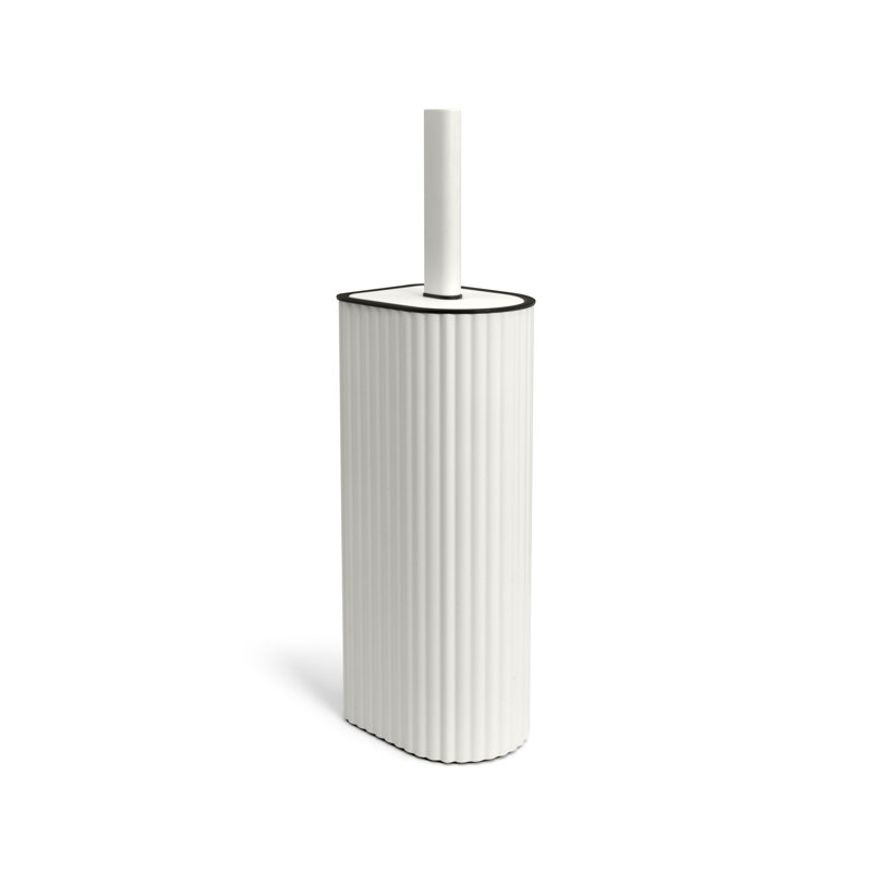 Porte-brosse de toilette en métal rosé Acento avec doublure amovible et base lestée, blanc mat, Blanc mat
