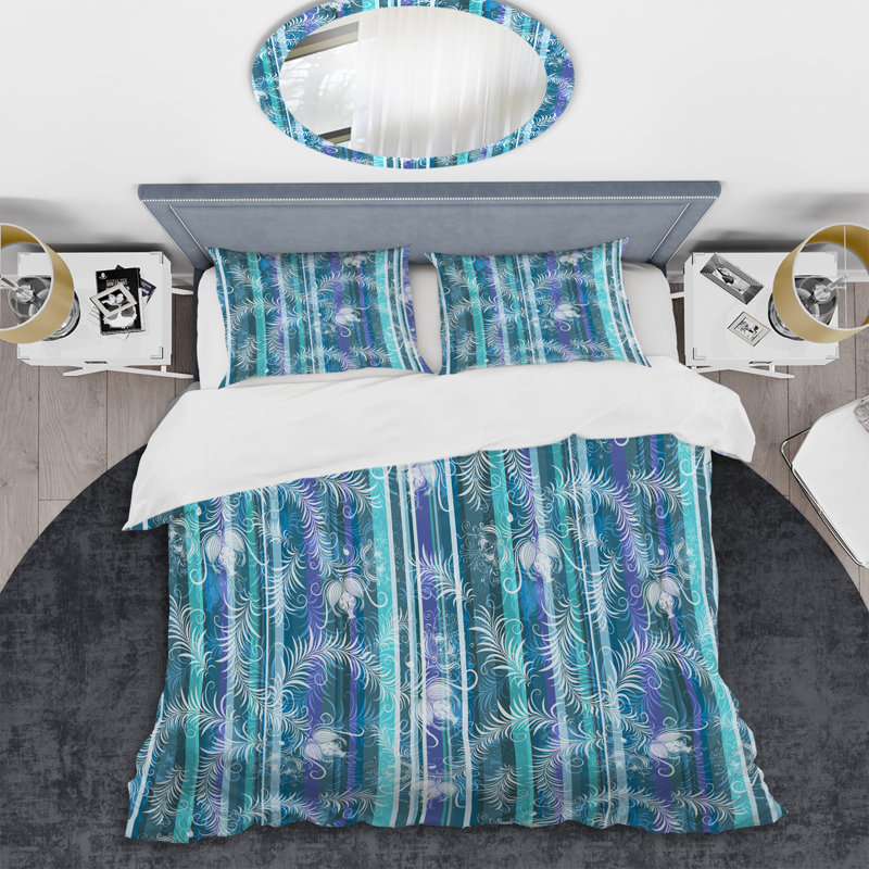 Motif rayé bleu et mauve - Ensemble de housse de couette abstrait - Microfibre de polyester