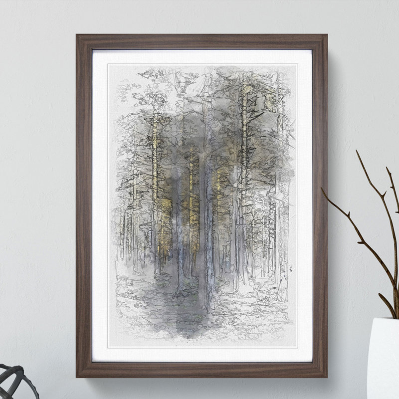 Sunlight Forest Vol.3 Sketch - Picture Frame Graphic Art, 65cm H x 48cm W x 2cm D, Walnut