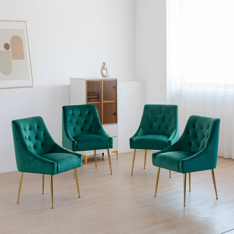 Chaises de salle à manger modernes, chaises de salle à manger rembourrées en velours avec pieds dorés, ensemble de 4 chaises d'appoint capitonnées pour le salon de la salle d'étude (vert)