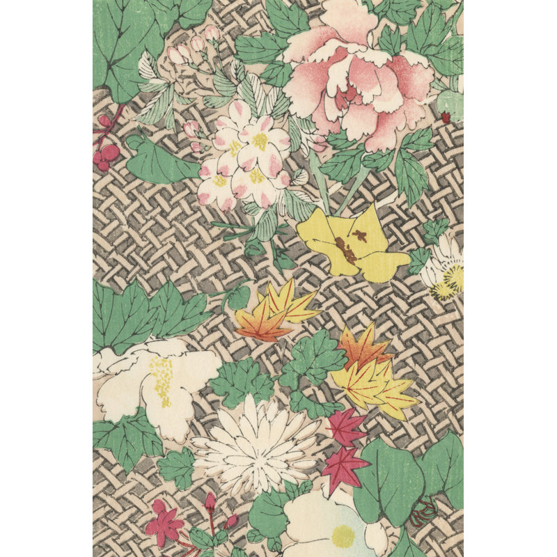 Japanese Floral Design IV - Painting, 122 cm H x 81 cm W, Black Floater Framed