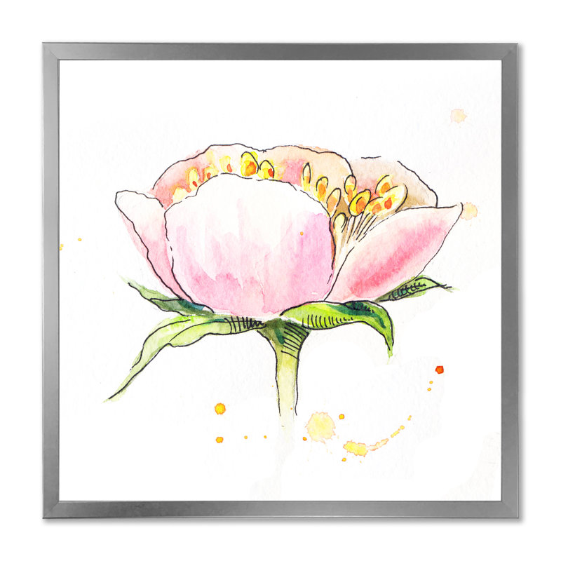 Fleur de pivoine rose rétro, H 16 po x l 16 po x P 1 po, Impression argent sur toile encadrée