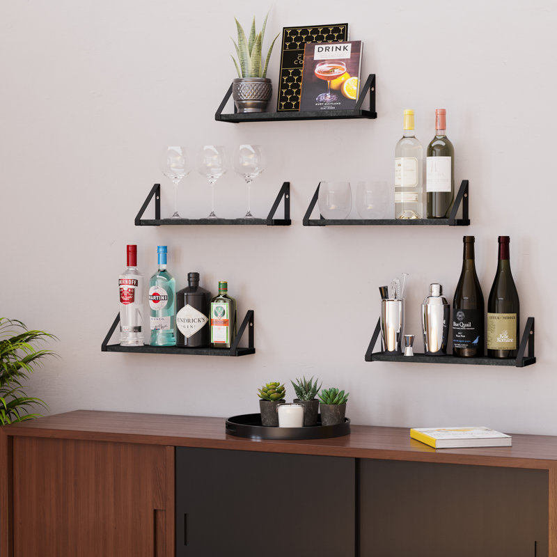Floating Bookshelves for Wall Decor, Wooden Shelves for Living Room & Kitchen Decor, Special Finish Options, Black