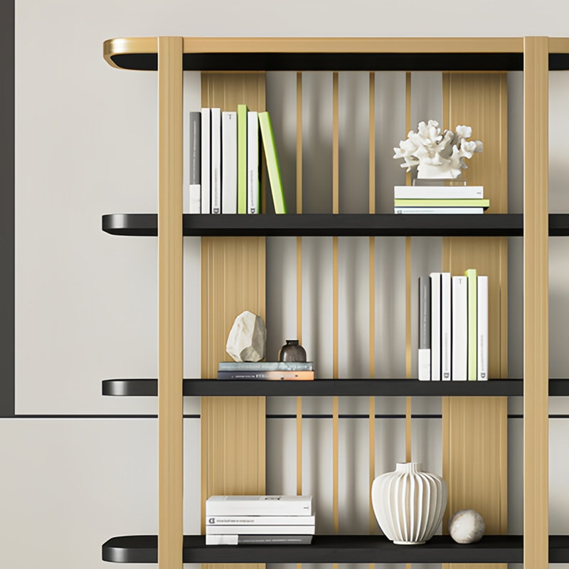 Bibliothèque stable et tendance, (5 tablettes) H 78,7 po x l 47,2 po x P 13,7 po, Or/noir