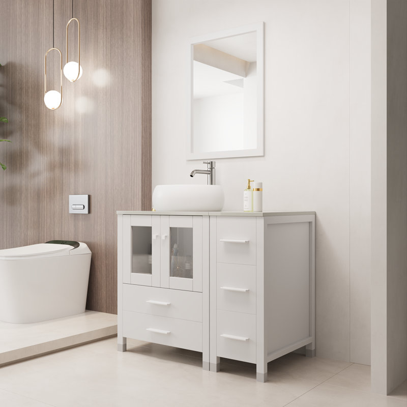 Ensemble de meuble-lavabo simple 36,6 "avec miroir et lavabo Mane, Blanc