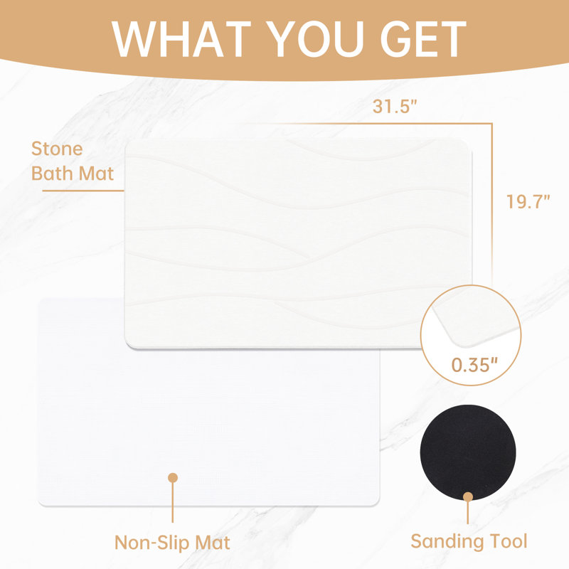 Très grand tapis de bain en pierre, tapis de bain en terre de diatomacées antidérapante 32 po x 20 po, séchage rapide absorbant pour la salle de bain / cuisine, facile à nettoyer
