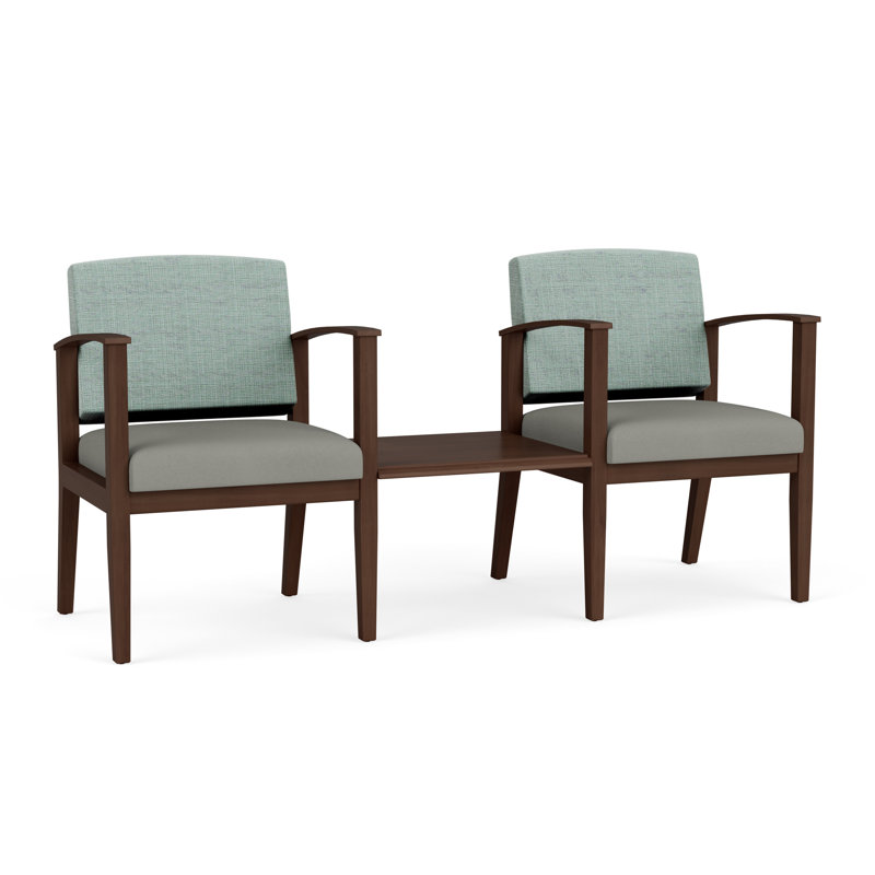 Structure en bois tandem 2 places avec table centrale Amherst, Noyer Riftwood, Chambray écume de mer / Patriot Plus colombe