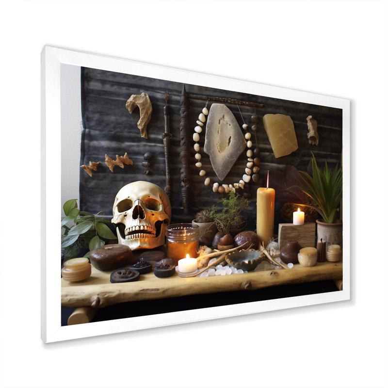 " Altar With Sacred Objects " Color Photography Print, White Single Picture Framed, 30" H x 40" W x 1.5" D