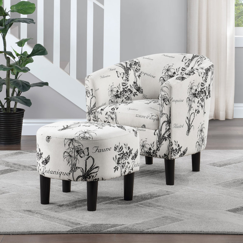 Fauteuil demi-tonneau avec repose-pieds Anges, Polyester doux imprimé botanique