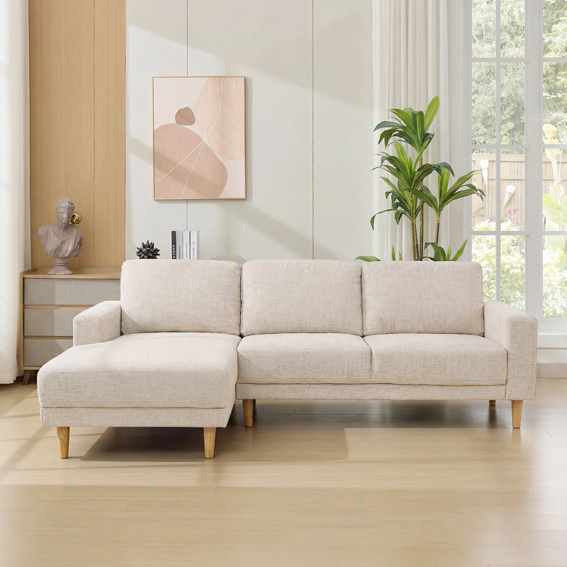 2-Piece 90" Upholstered L-Shaped Fabric Corner Sofa, Beige