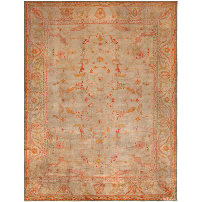 One-of-a-Kind 12' X 15'9" 1920s Wool Area Rug in Orange/Beige