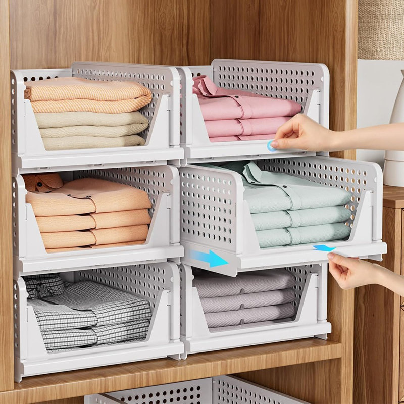 5 Pack Stackable Closet Storage Basket, Multifunctional &...