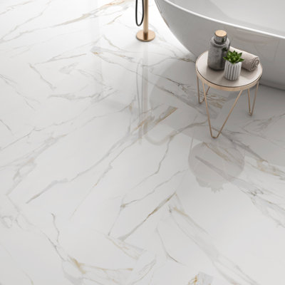 47.24" x 47.24" Polished Marble Look Porcelain Floor and Wall Tile