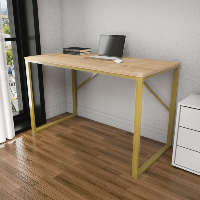 Riggs Metal Base Writing Desk, Brown/Gold