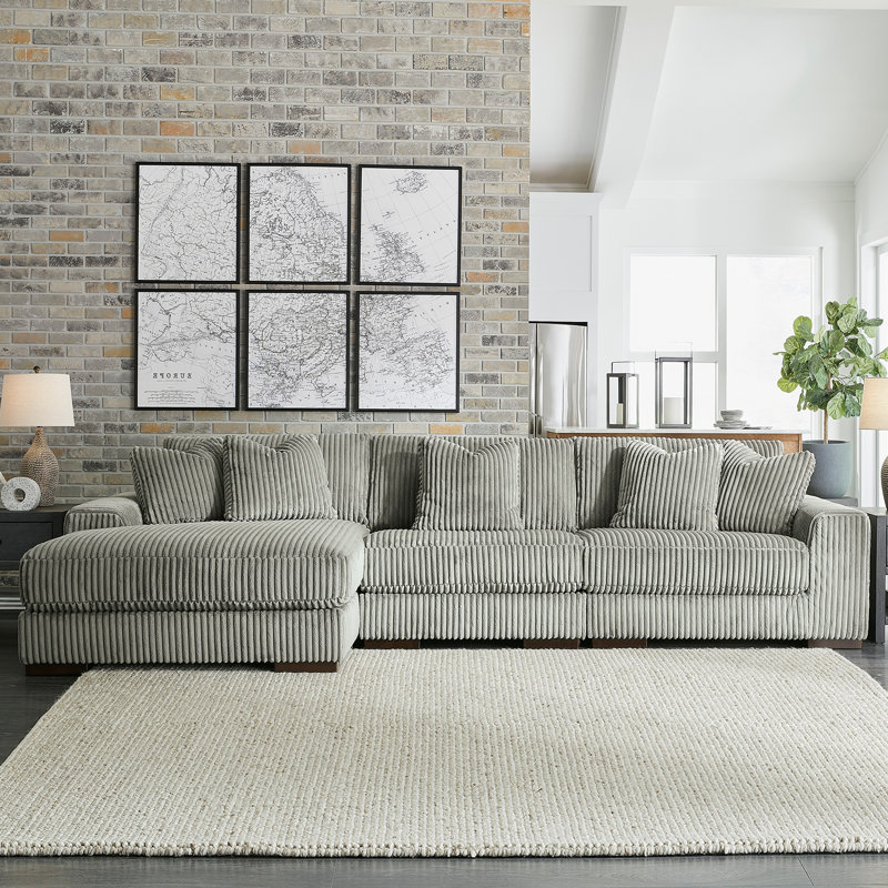 Canapé modulaire 3 pièces Lindyn, Polyester gris, Orienté à gauche (vu de face)