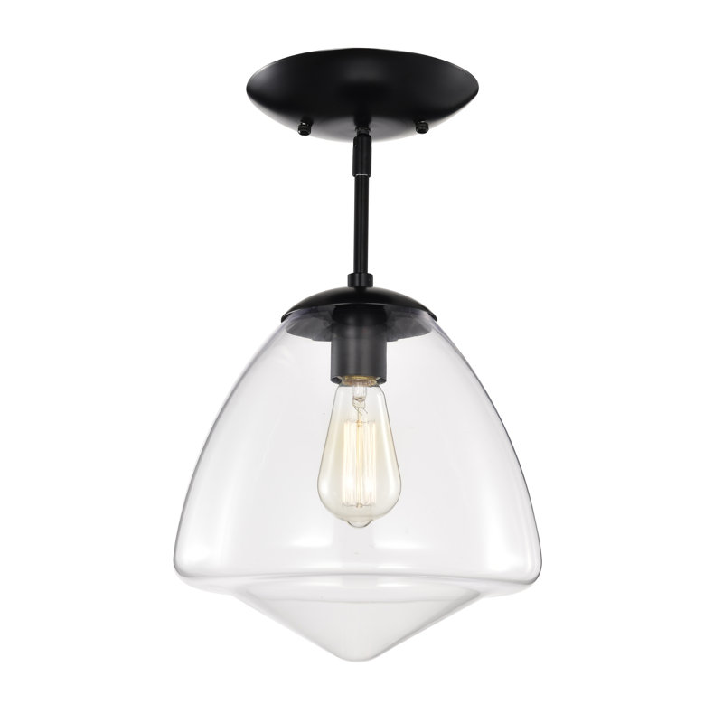 Zylo Semi-flush Mount Metal Ceiling Lamp With Glass Shade, Clear, Matte Black