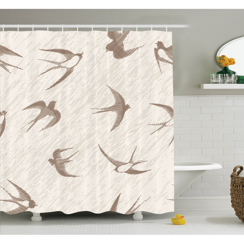 Ensemble de rideau de douche Abstract Art Flying Birds, H 70 po x l 69 po