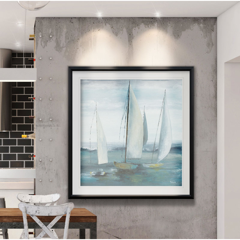 «Out to Sea», peinture, H 28 po x l 28 po x P 2 po, Cadre noir