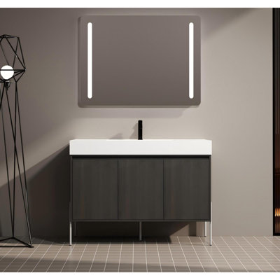 »Meuble-lavabo autoportant avec lavabo en résine et armoire de rangement avec portes à fermeture en douceur (kd-paquet)