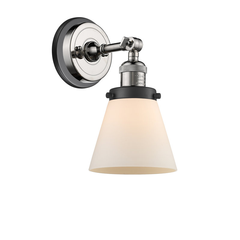 Jaoquim 1-Light Dimmable Armed Sconce, Polished Nickel/Matte Black, Matte White